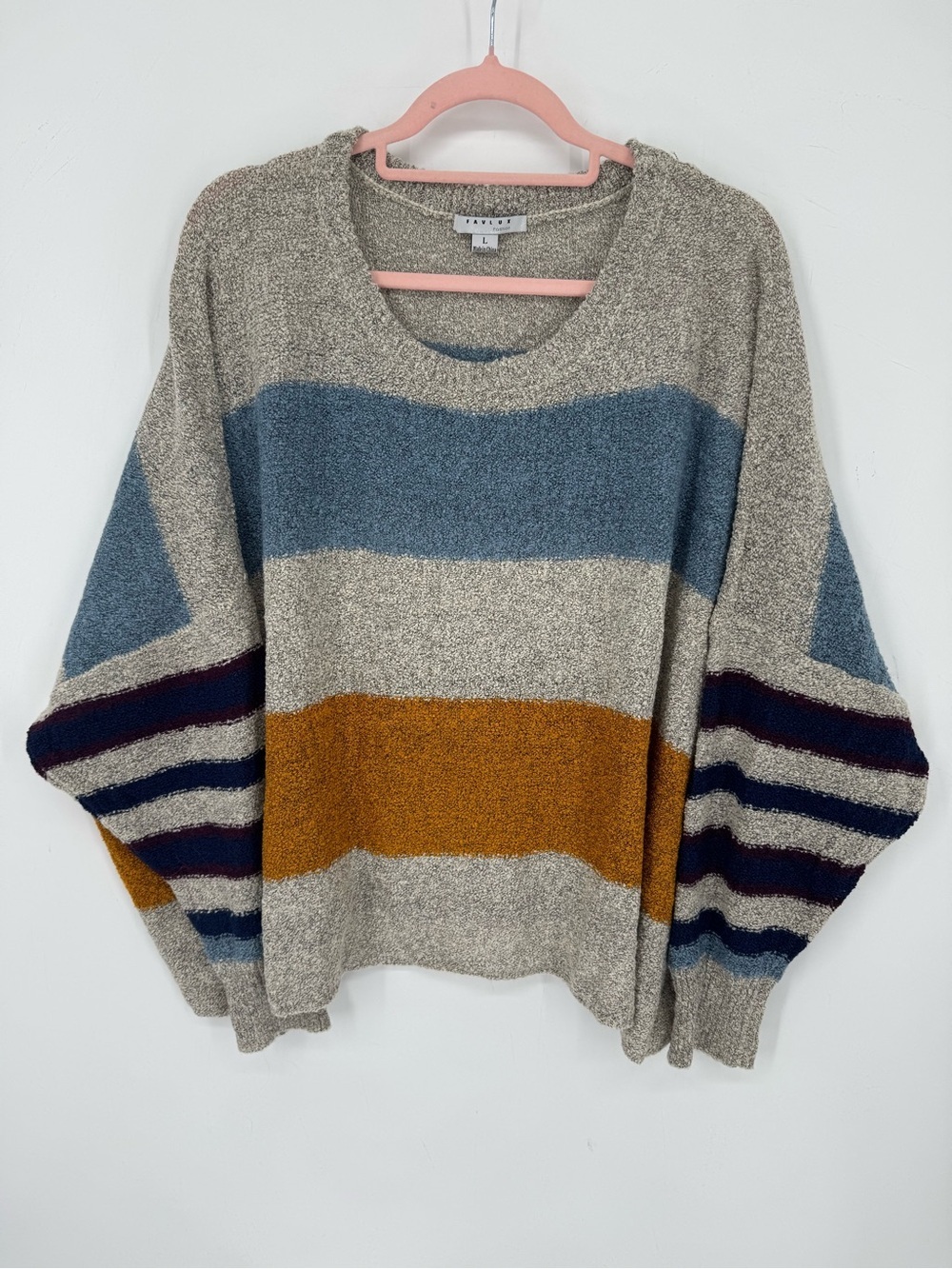 Favlux Colorblock Striped Boucle Sweater Cozy Oversized Knit Boho Size Large